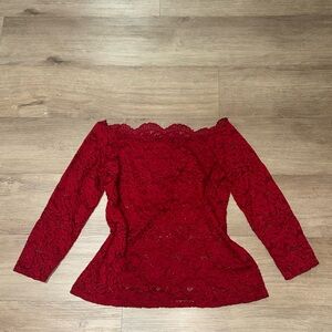 Chic Scarlet Lace Off-Shoulder Blouse